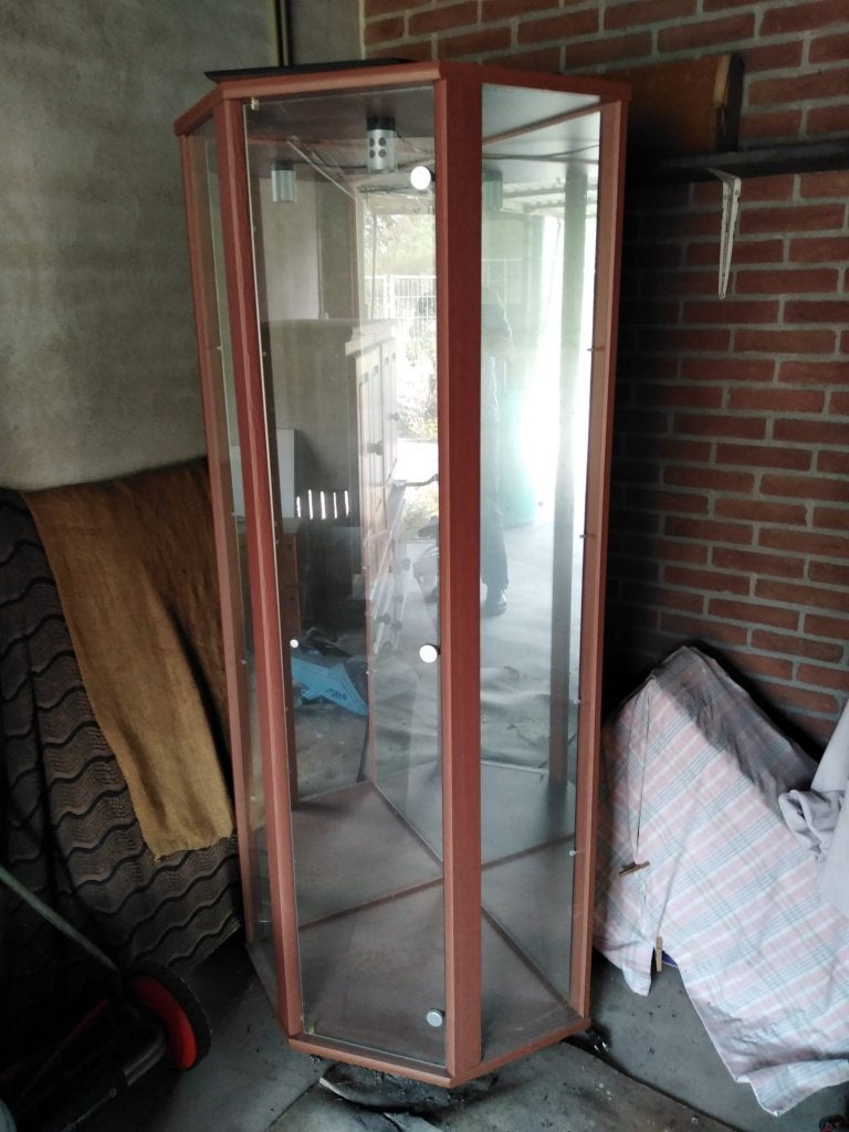 Glazen vitrinekast/trofeeënkast met verlichting (zeskantig), Ophalen, 100 tot 150 cm, 50 tot 100 cm, 25 tot 50 cm