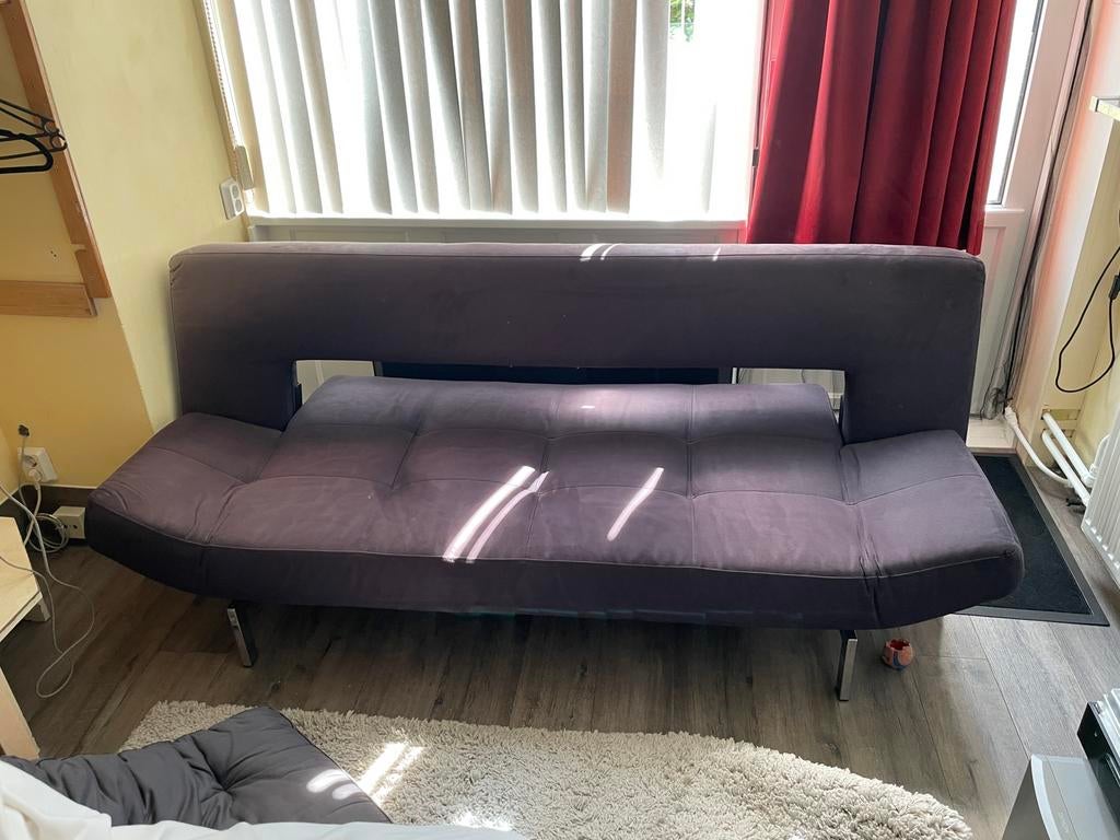 Blauw/grijse slaapbank, bedbank 110 breed bieden vanaf 100€, Ophalen, Blauw, Tweepersoons, 140 cm