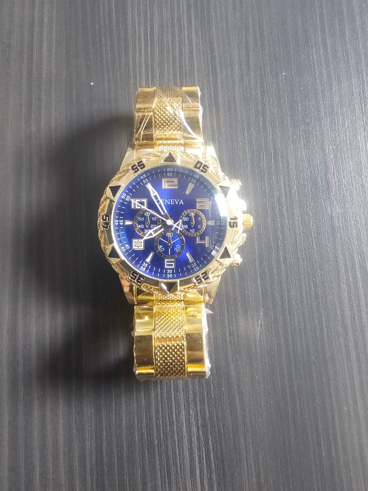 Gouden Herenhorloge met Blauwe Wijzerplaat - Nieuw, Overige merken, Overige materialen, Polshorloge, Overige materialen