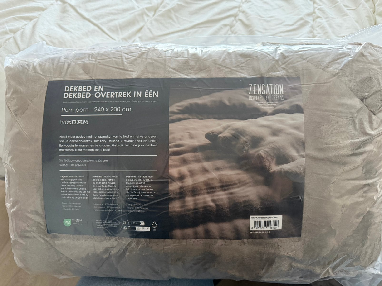 Dekbed en overtrek in 1 - 240x200 cm, Lits-jumeaux, Beige, Dekbedovertrek, Nieuw