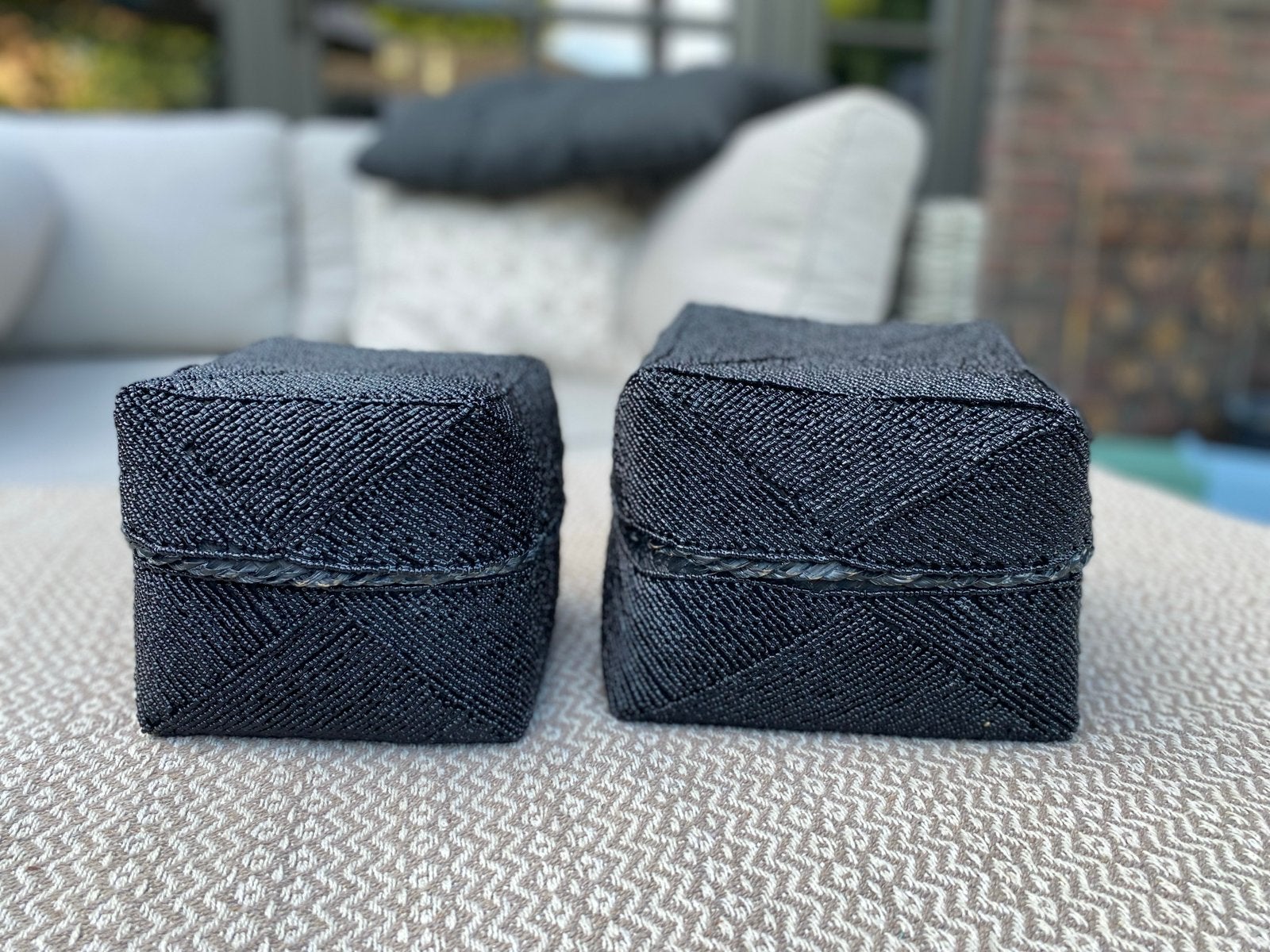 Set 2 zwart opbergmandjes kraaltjes offermand mand mandjes, Ophalen, Overige stijlen, Natuurlijk materiaal, Gebruikt