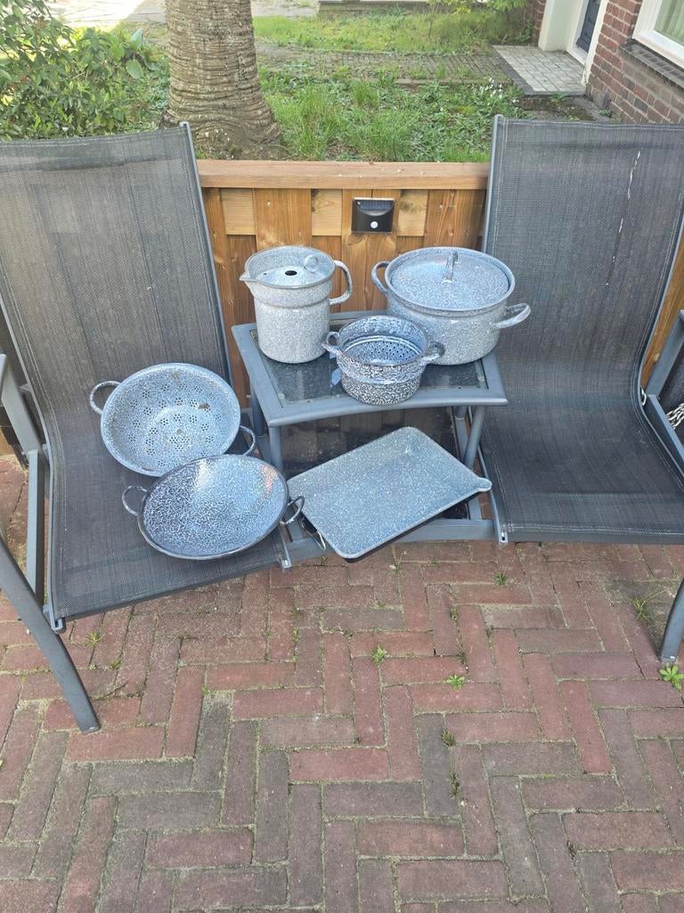 Set van grijs gewolkt emaille, Antiek en Kunst, Antiek | Emaille, Ophalen of Verzenden
