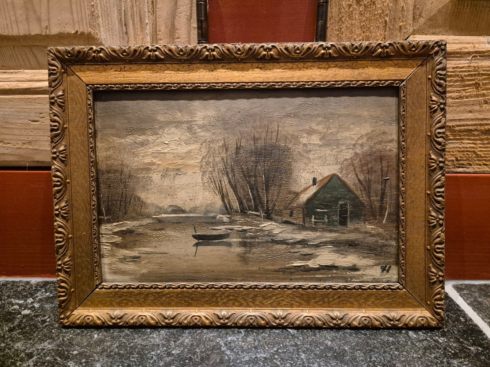 Antiek Vintage Schilderij ca 1930, Paneel, Oud hollands, Ophalen of Verzenden, Landschap
