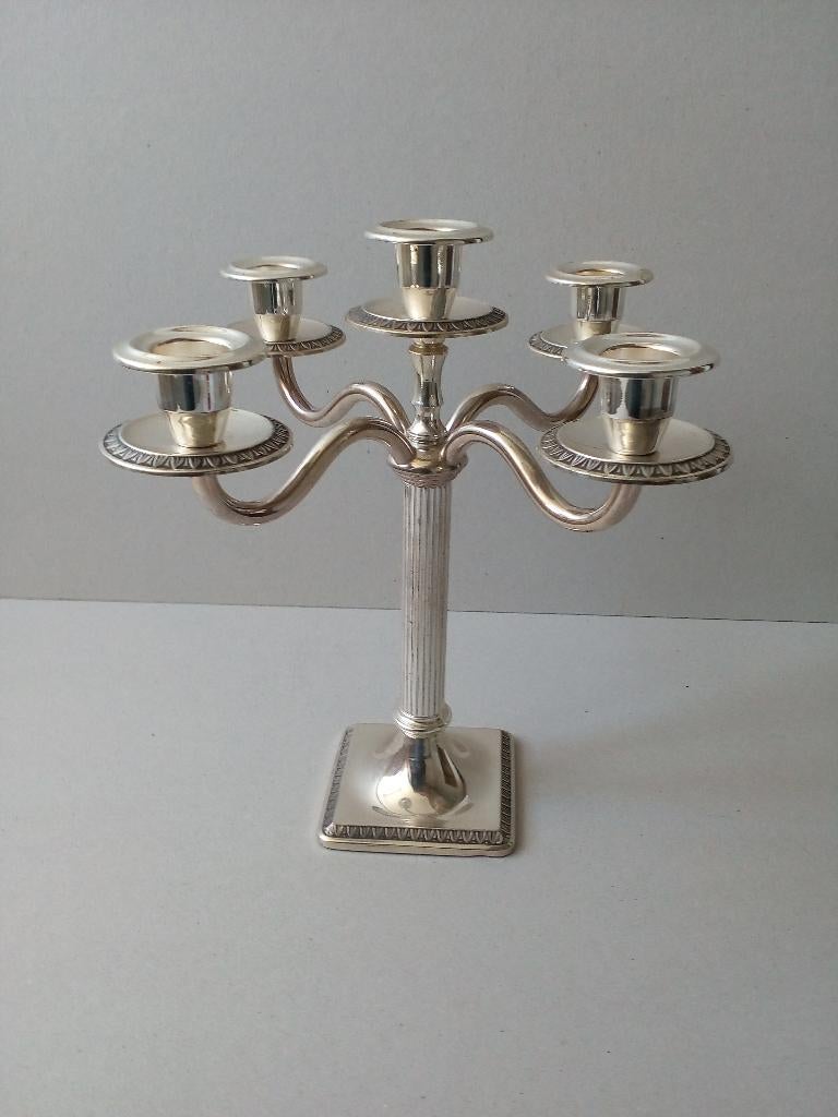 Verzilverde kandelaar.5 kaarsen. Merkteken. Vintage., Overige materialen, 25 tot 50 cm, Ophalen of Verzenden, Zo goed als nieuw
