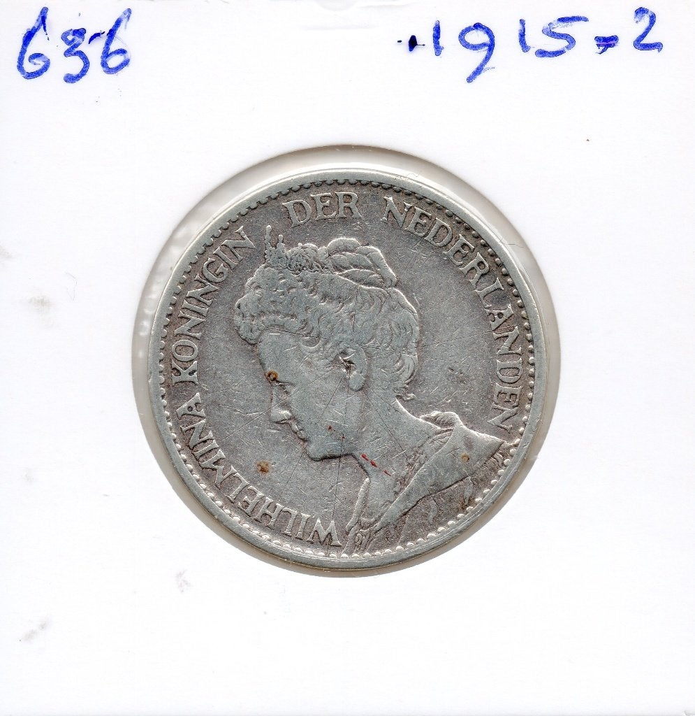 WILHELMINA GULDEN 1915-2 ZILVER, 1 gulden, Zilver, Ophalen of Verzenden, Koningin Wilhelmina