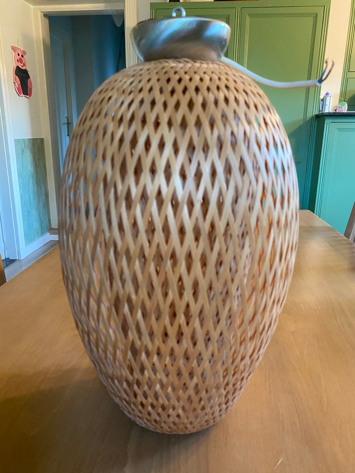 Rieten lamp, Ophalen of Verzenden, Zo goed als nieuw, E27 (groot)