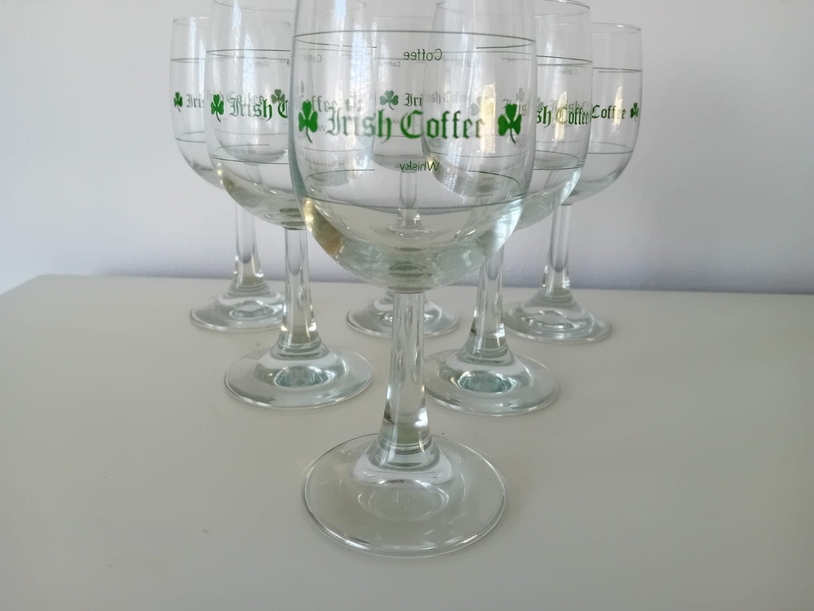 6 Irish Coffee glazen met maataanduiding puntgaaf, Ophalen of Verzenden