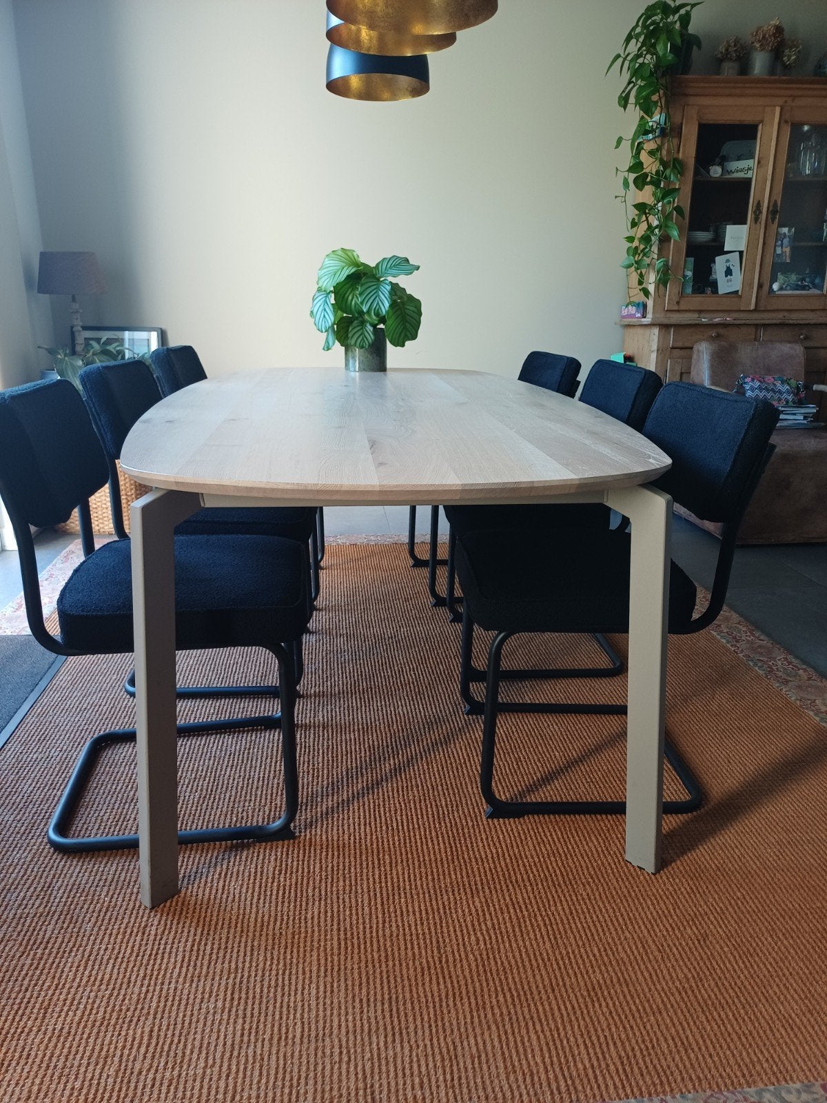 6 buisframe eetkamerstoelen in zwart, Ophalen, Gebruikt
