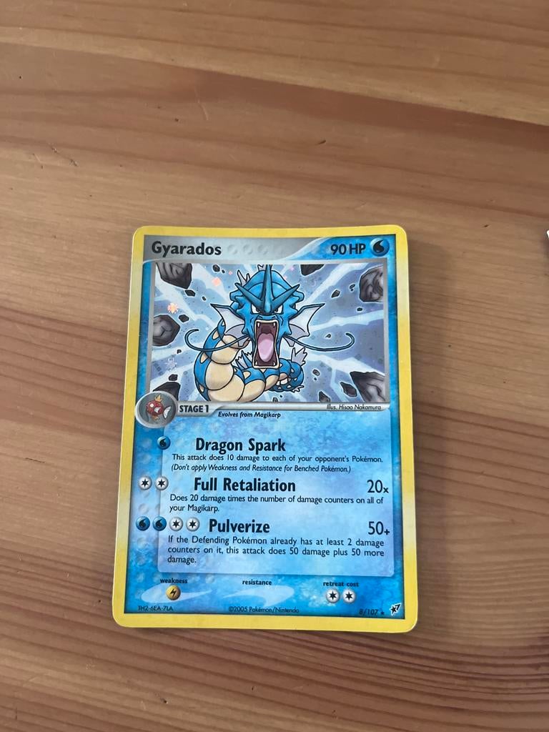 Gyarados Holo 8/107 Pokemon kaart, Ophalen of Verzenden, Gebruikt, Losse kaart, Foil
