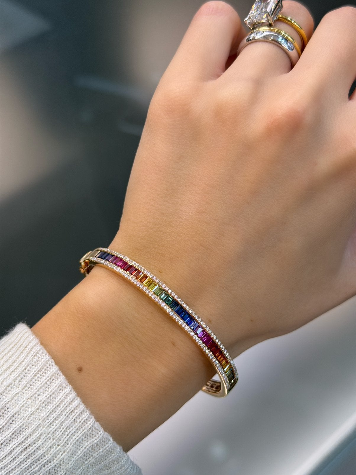18KT Rose Goud - 18.38 Gram - Armband - Rainbow - Diamanten