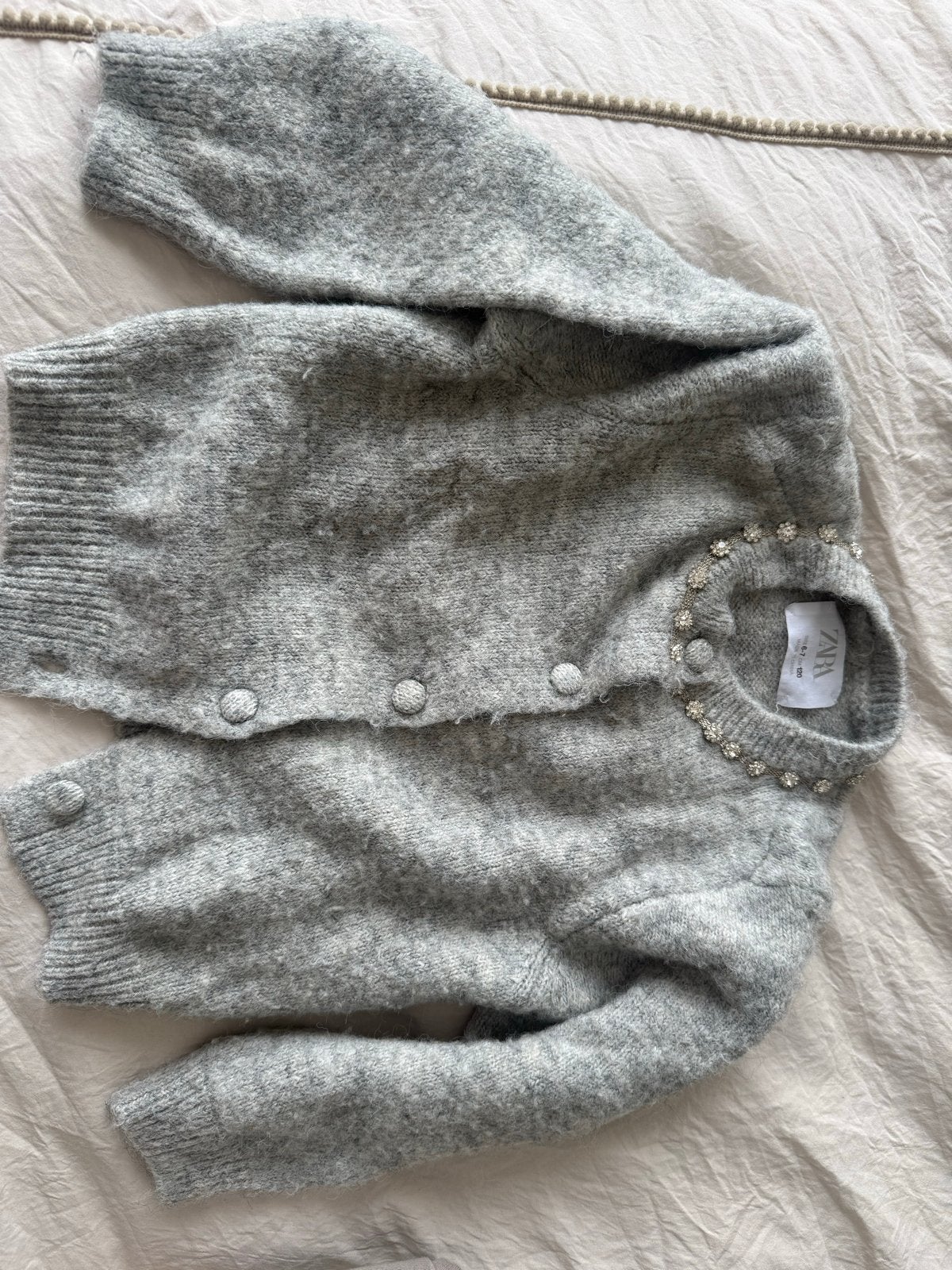 Zara gebreid vest met strass kraag, Ophalen of Verzenden, Gedragen, Maat 36 (S), Grijs