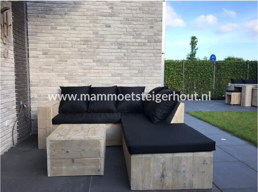 Steigerhout Hoekbank Loungeset Kies dikte & vulling kussens, Verzenden, 6 zitplaatsen, Hocker, Steigerhout