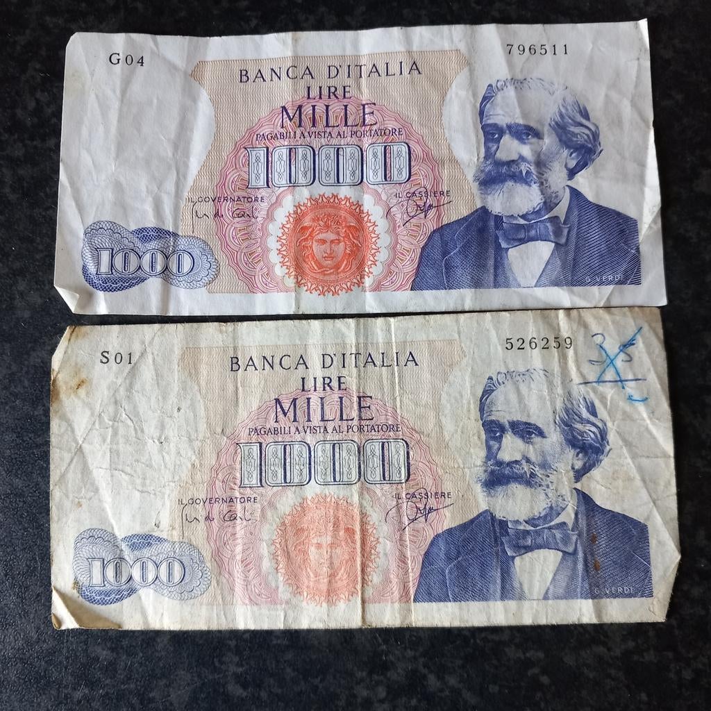 1000 Lire 2 biljetten., Ophalen, Euro's