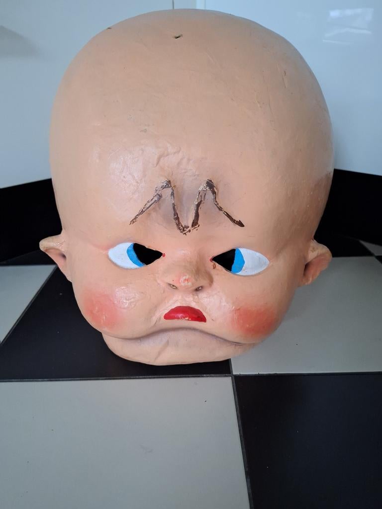 Antiek Carnavalsmasker Theatermasker boze baby, Verzamelen, Poppen, Ophalen of Verzenden