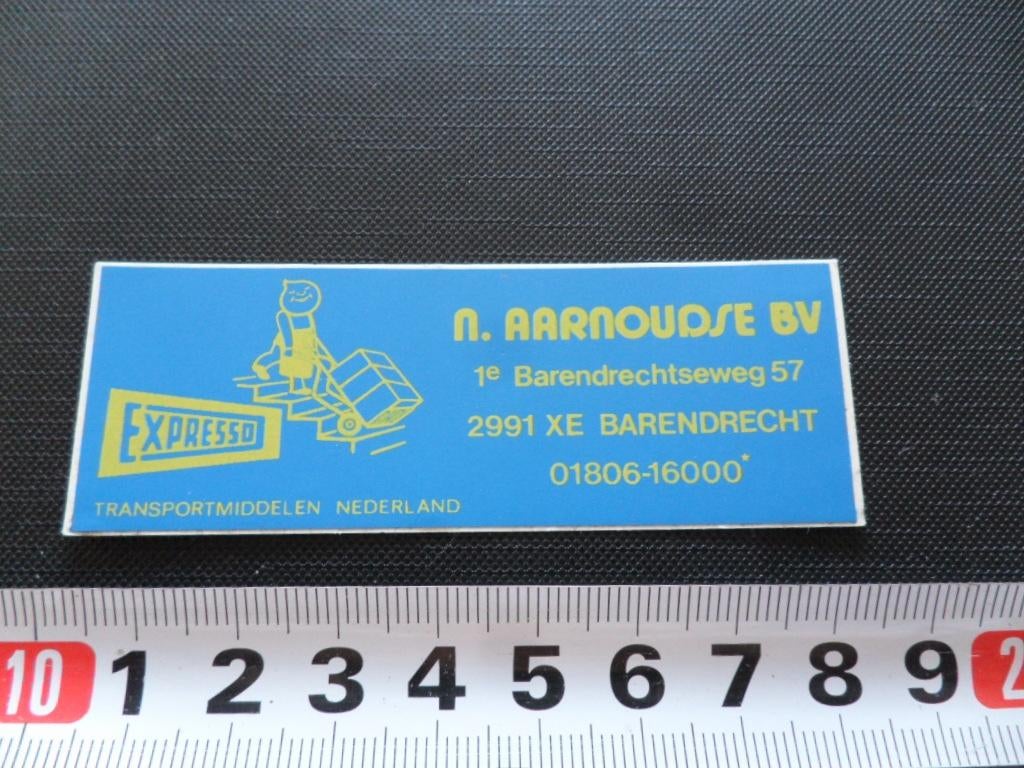 sticker barendrecht n aarnoudse bv expresso transportmiddel, Ophalen, Zo goed als nieuw