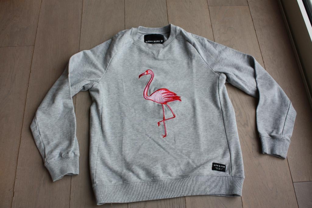 lichtgrijze trui / sweater met flamingo, Bjorn Borg, maat S, Ophalen of Verzenden, Zo goed als nieuw, Bjorn Borg, Maat 36 (S)