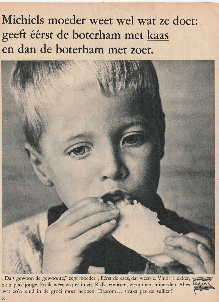 Retro reclame 1966 Kaas zuivel jongetje Michiel eet het, Verzamelen, Verzenden, Overige typen