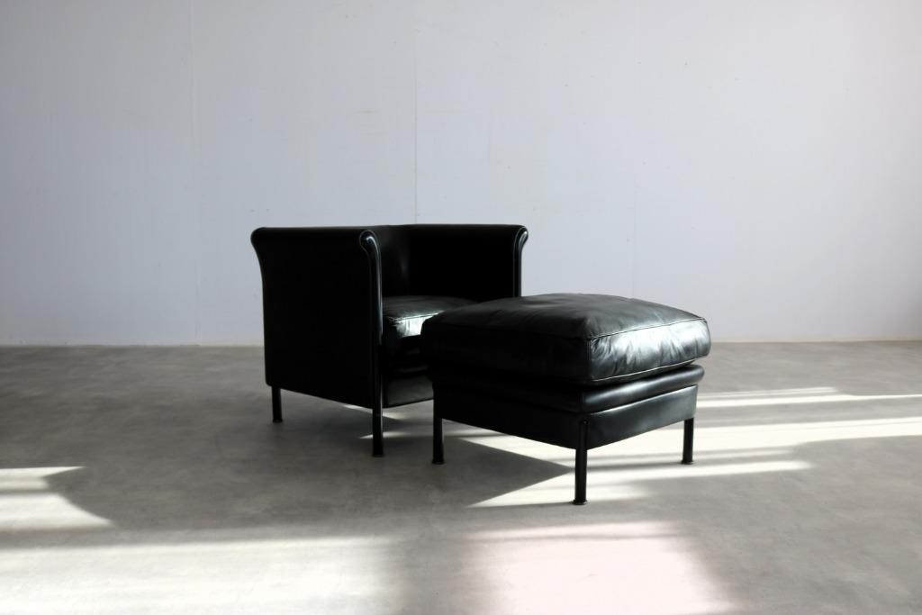 vintage fauteuil + hocker | A. Citterio | Moroso, Huis en Inrichting, Fauteuils, Gebruikt, Leer, Metaal, 50 tot 75 cm, Minder dan 75 cm