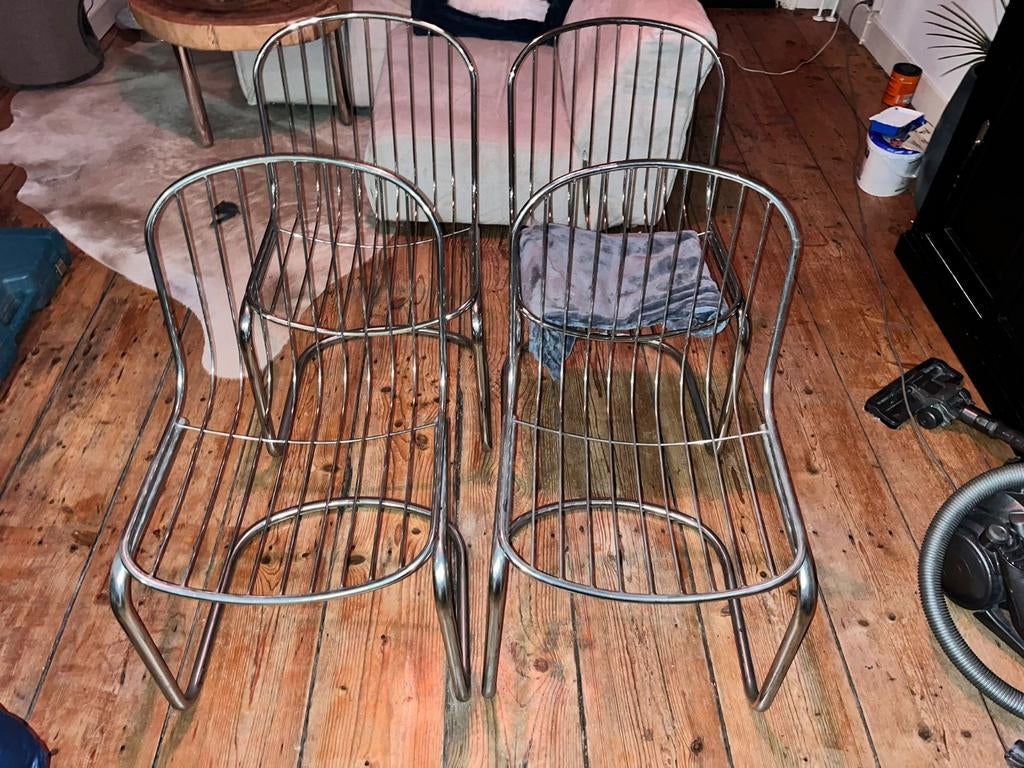 4 Chrome Draadstoelen - Rinaldi Stijl Retro Design, Ophalen, Gebruikt, Overige kleuren, Vier