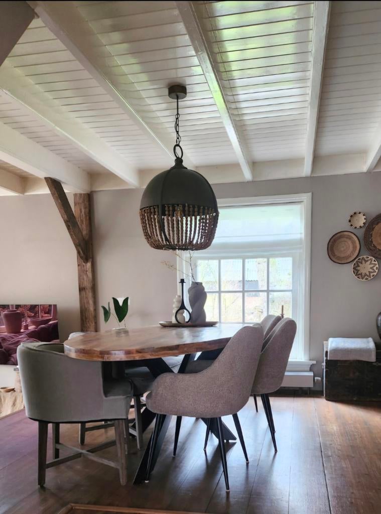 Hanglamp met kralen, Ophalen of Verzenden, Minder dan 50 cm, Hout, Landelijk