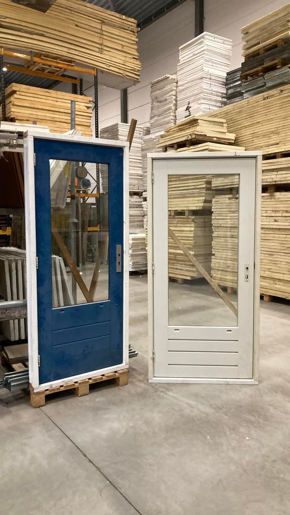 Buitendeuren dubbeledeuren tuindeuren met kozijn gebruikt, Ophalen, 120 cm of meer, 200 tot 215 cm, Glas
