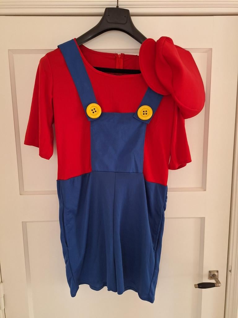 Carnavalspak Mario 176/ S, Ophalen of Verzenden, Zo goed als nieuw, Maat 34 (XS) of kleiner, Carnaval
