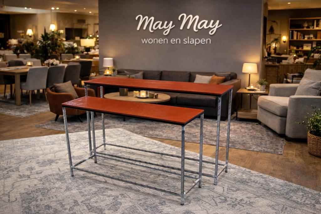 Sidetable metaal 2-delig €189,- Roest Bruin Direct leverbaar, Huis en Inrichting, Ophalen, 50 tot 100 cm, #Sidetable#2-Delig#Metaal#Roest Bruin#Salontafels