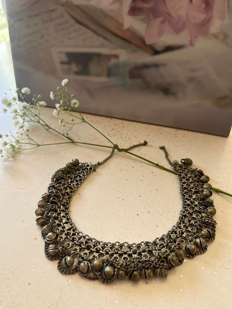 Vintage Indiase Zilveren Belletjes Ketting, Ophalen of Verzenden, Gebruikt, Zilver, Met hanger