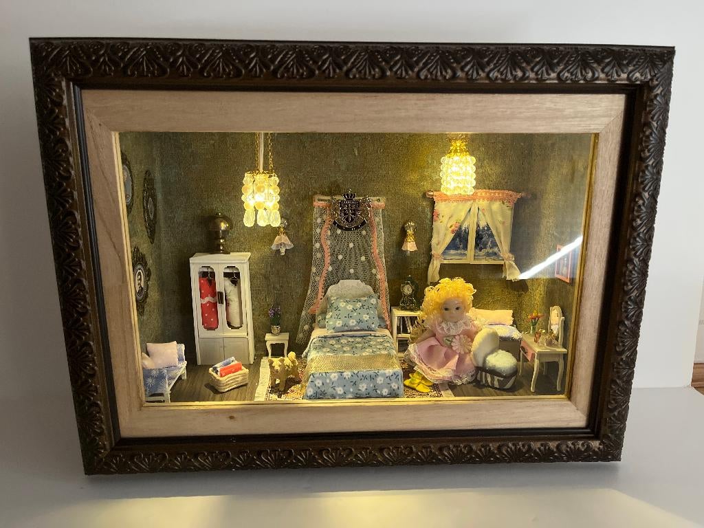 Poppenhuis miniatuur Slaapkamer - kijkkast – roombox, Verzenden, Nieuw, Poppenhuis