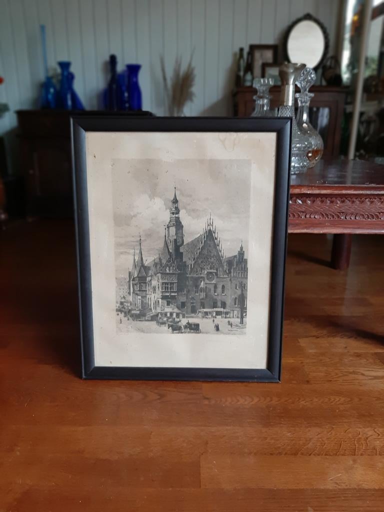 Otto Sager Radierung Breslau / Ets Wroclaw 1904 stadhuis, Ophalen of Verzenden