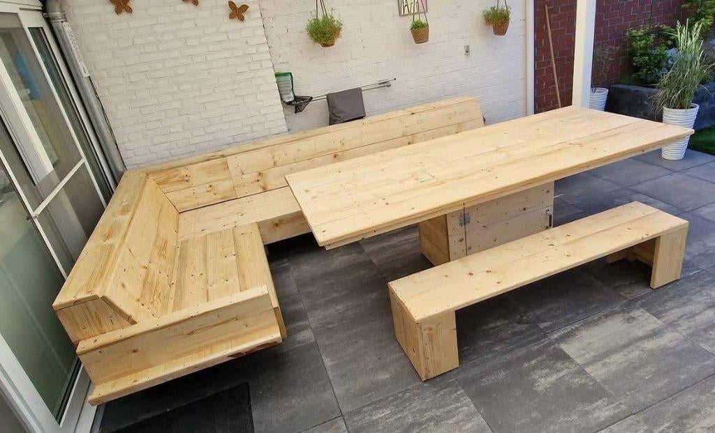 Maatwerk Hoekbank louncheset Steigerhout vuurtafel, Ophalen, Nieuw, Hout