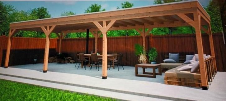 Douglas overkapping/ carport  4 bij 10m. Inclusief dakpakket, Tuin en Terras, Overkappingen, Nieuw, Carport, Ophalen