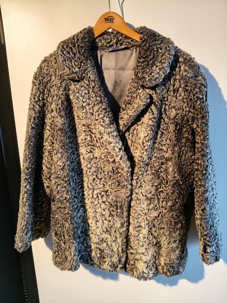Vintage grijze lammy coat jas Vos Voor Uw Bont vintage, Maat 38/40 (M), Vos (voor uw bont), Ophalen of Verzenden, Grijs