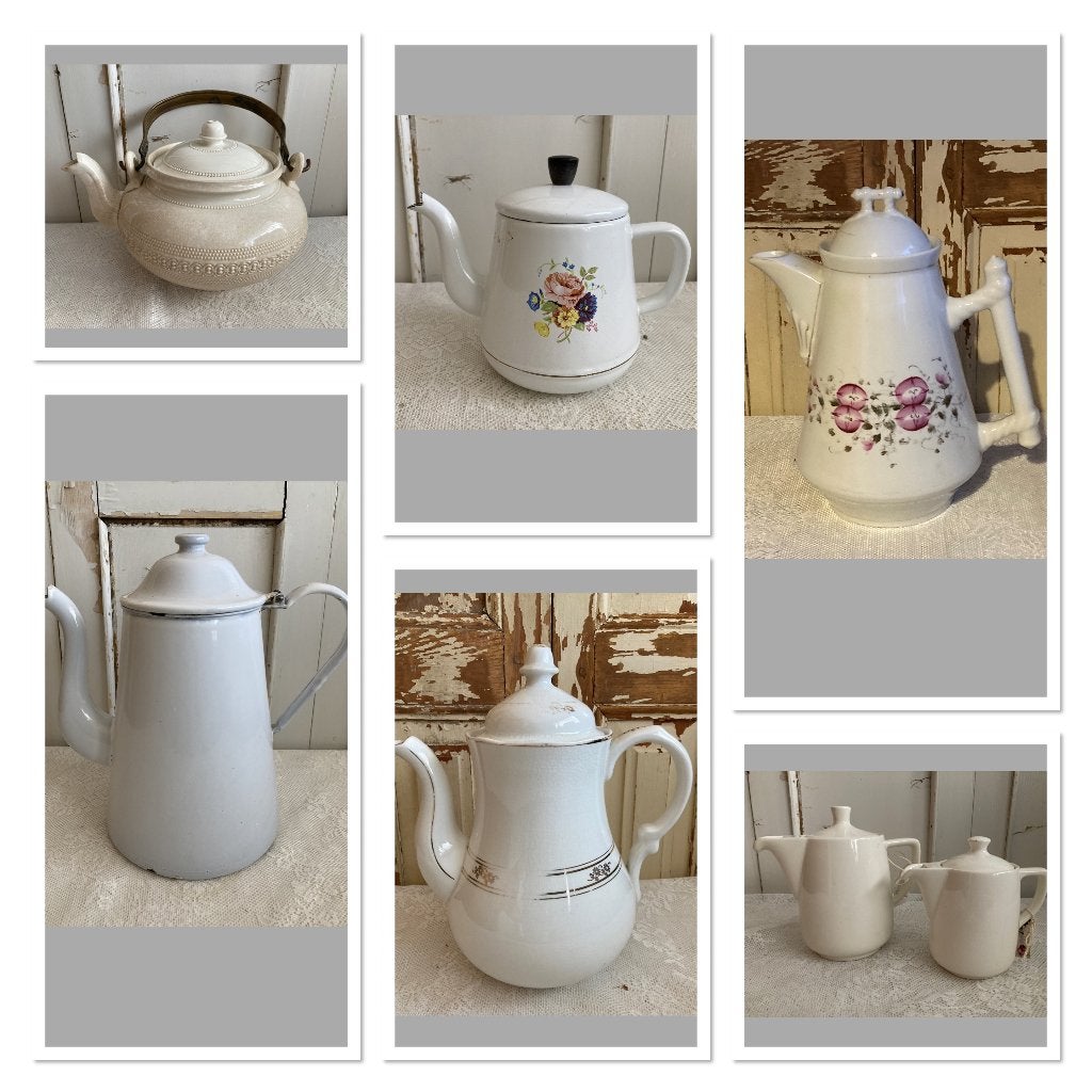 Brocante koffiepotten - emaille theepot & chocoladeketel, Antiek en Kunst, Ophalen of Verzenden
