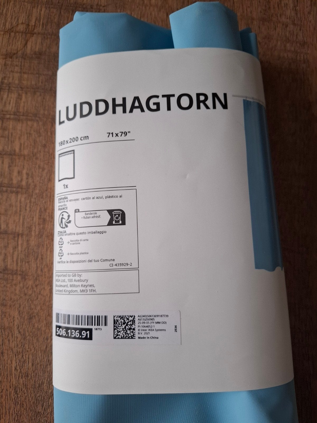 IKEA LUDDHAGTORN Douchegordijn - Blauw (180x200 cm), Ophalen of Verzenden