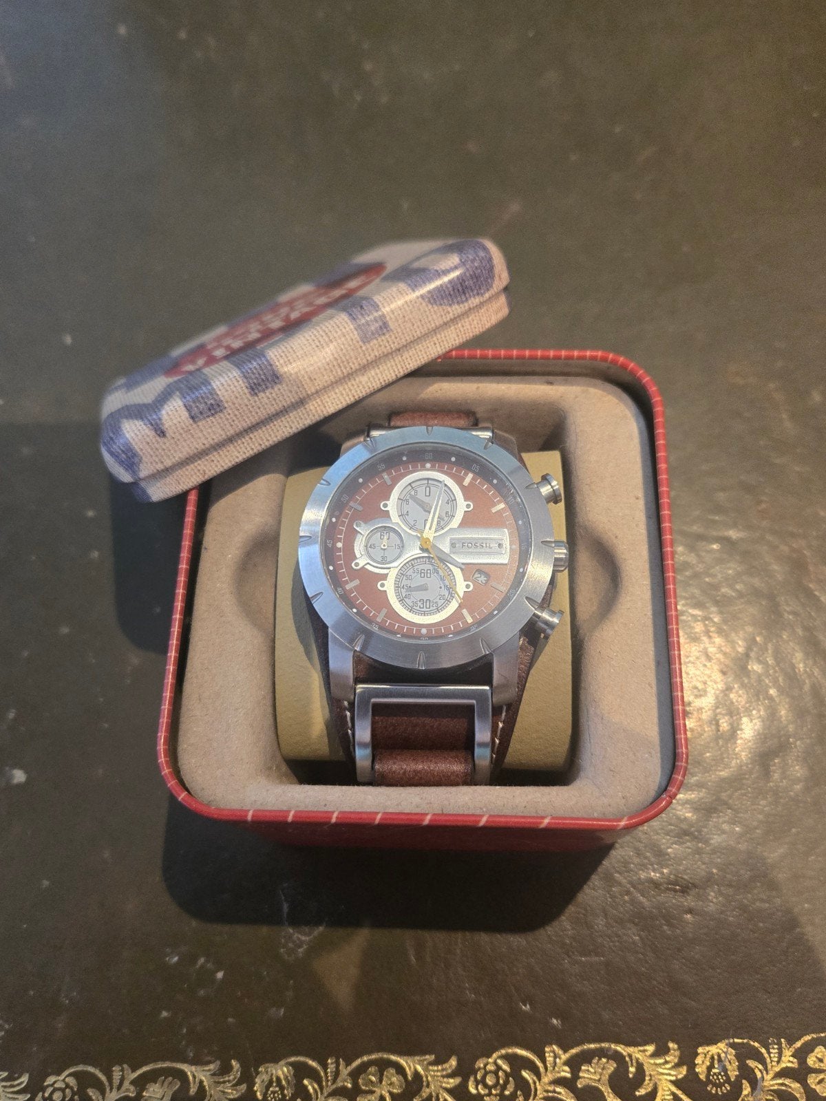 Fossil Jake Chronograph JR1157 - Zo goed als nieuw, Sieraden, Tassen en Uiterlijk, Horloges | Heren, Overige merken, Leer, Staal