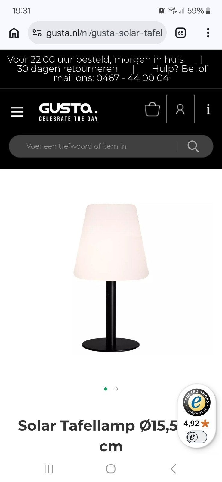Gusta solar tafellamp in doos, Ophalen