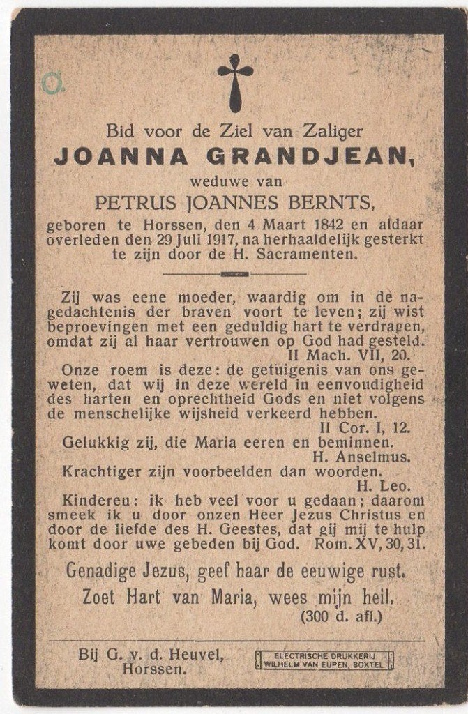 Joanna Grandjean 1842 Horssen + 1917 Horssen, 75 jaar, Verzamelen, Ophalen of Verzenden