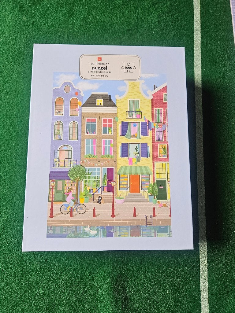 HEMA puzzel Grachtenpanden, Ophalen, 500 t/m 1500 stukjes, Zo goed als nieuw, Legpuzzel