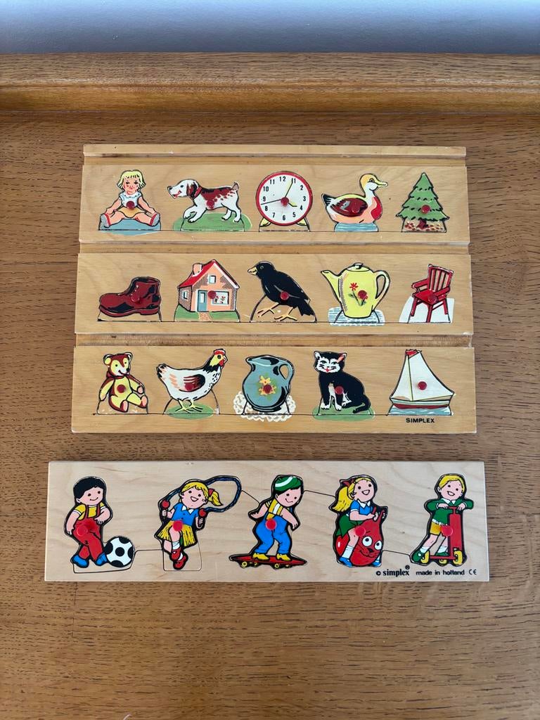 2 Simplex houten puzzels voor kinderen, 2 tot 4 jaar, Gebruikt, Ophalen of Verzenden, Van hout