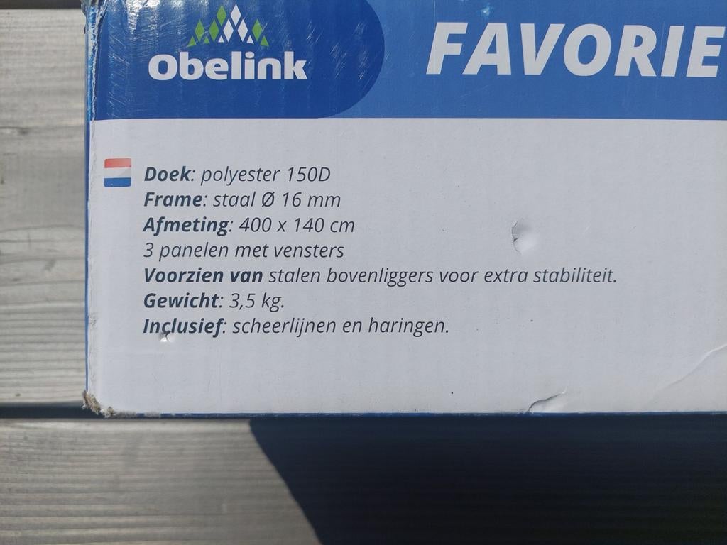Obelink Favoriet 400 Windscherm - Nieuw in verpakking, Caravans en Kamperen, Windschermen, Ophalen of Verzenden, Nieuw