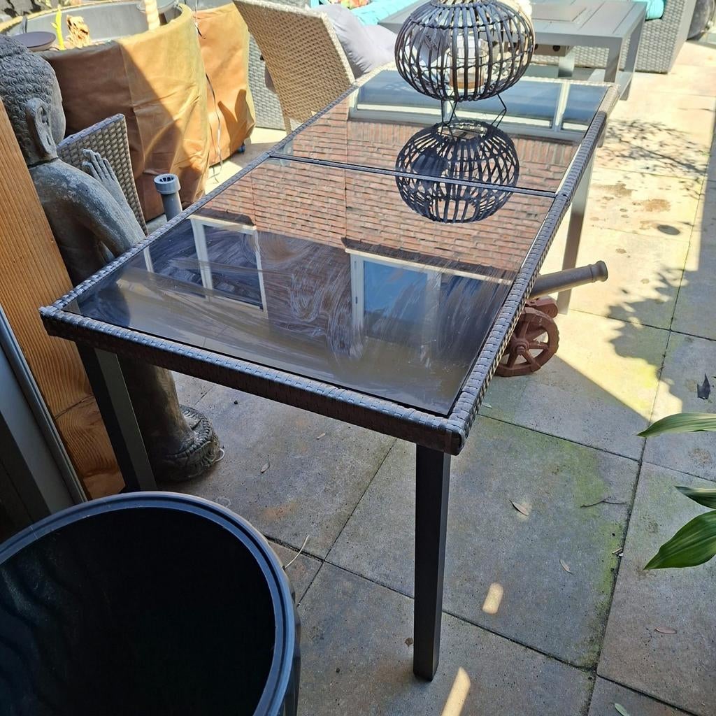 Tuintafel incl.2 glasplaten, Tuin en Terras, Ophalen, Zo goed als nieuw, Rechthoekig