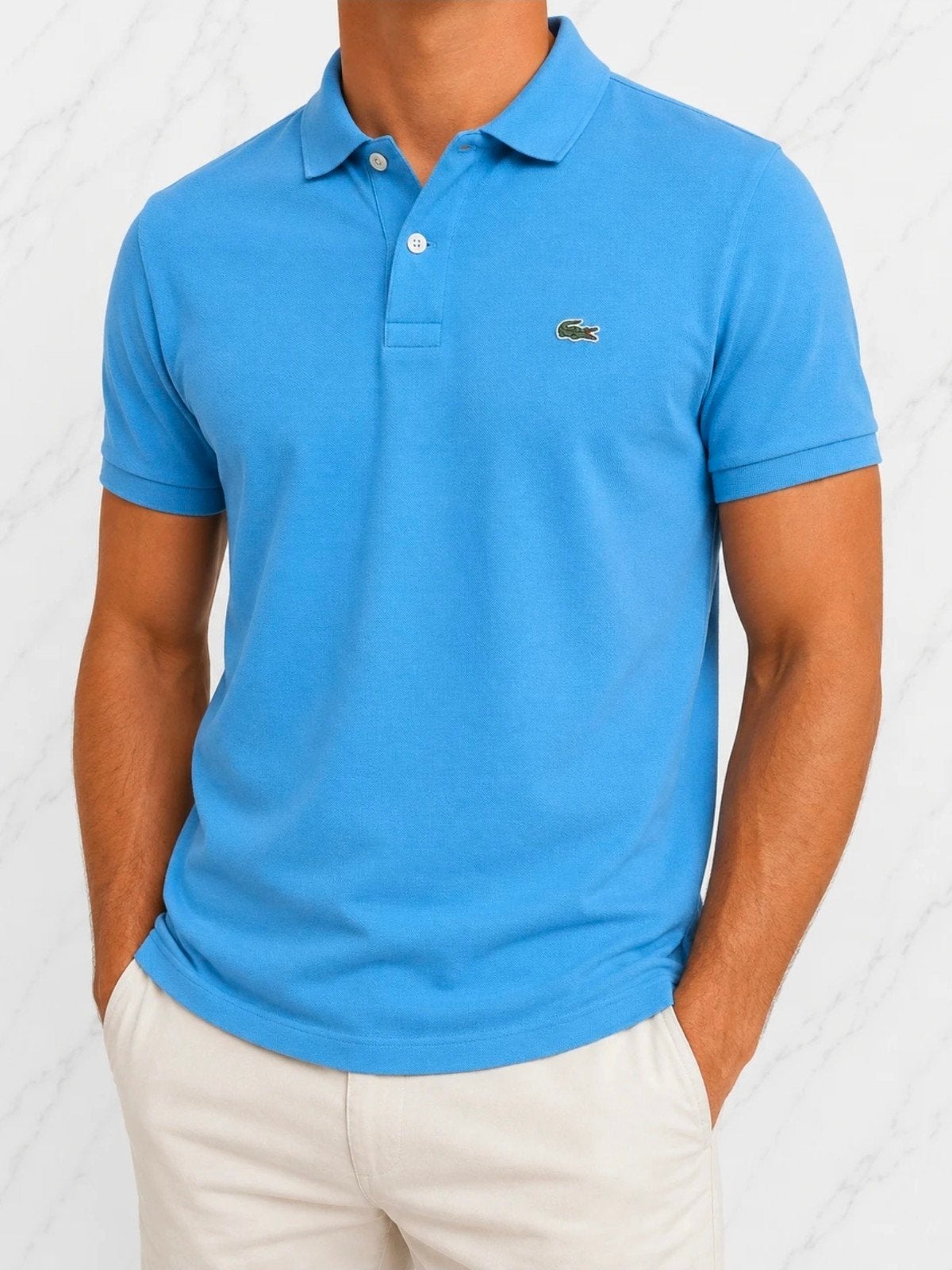 Lacoste Slim Fit Poloshirt Lichtblauw - Maat S, Kleding | Heren, Polo's, Verzenden, Zo goed als nieuw, Maat 48/50 (M), Blauw
