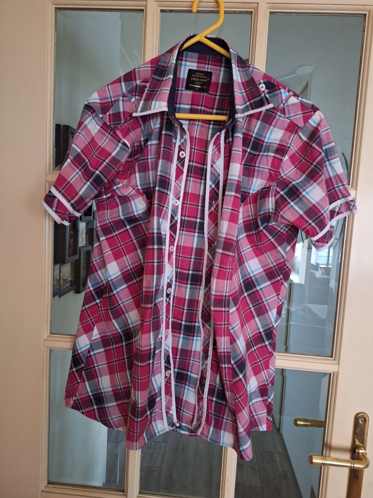 Heren overhemd Arya Boy - Rood/Blauw geruit - Maat XL, Kleding | Heren, Arya Boy, Ophalen of Verzenden, Zo goed als nieuw, Halswijdte 43/44 (XL)