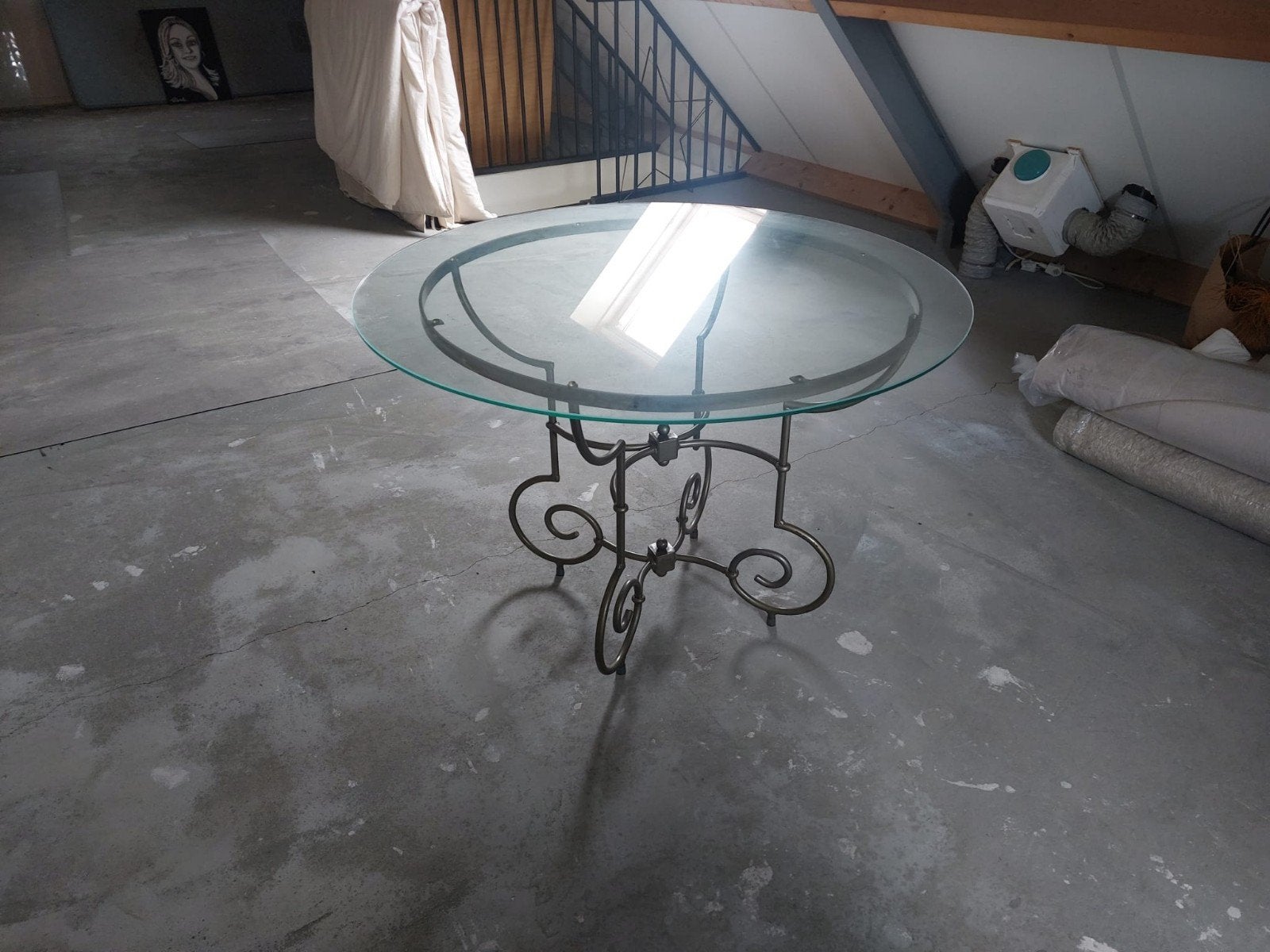 Glazen salontafel met smeedijzeren onderstel, Ophalen, 50 – 75, Gebruikt, 50 tot 100 cm