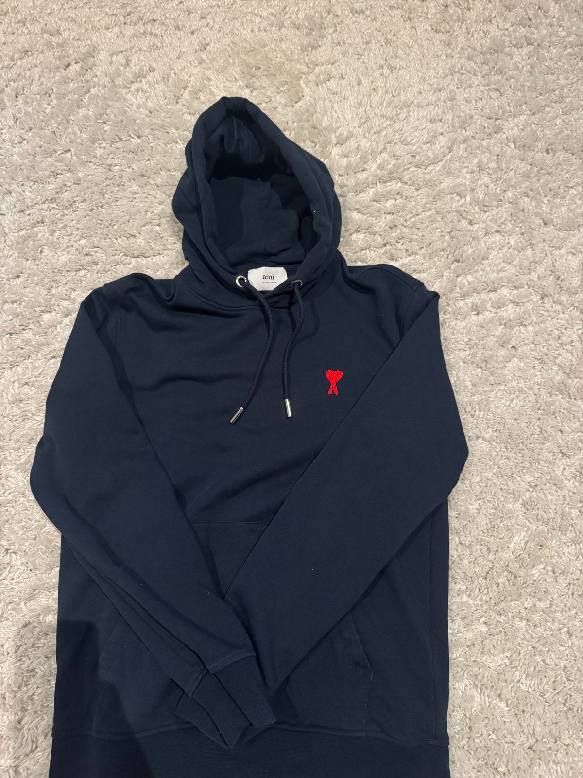 Ami Paris Hoodie - Donkerblauw met Rood Hartje, Kleding | Heren, Truien en Vesten, Ophalen of Verzenden, Nieuw, Maat 48/50 (M)