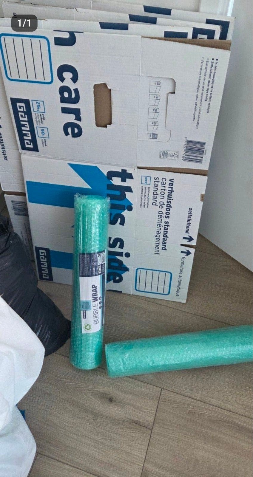 4 verhuisdozen met 2 gratis rollen bubbeltjesplastic, Doos, 40 tot 60 cm, 50 tot 75 cm, Ophalen of Verzenden