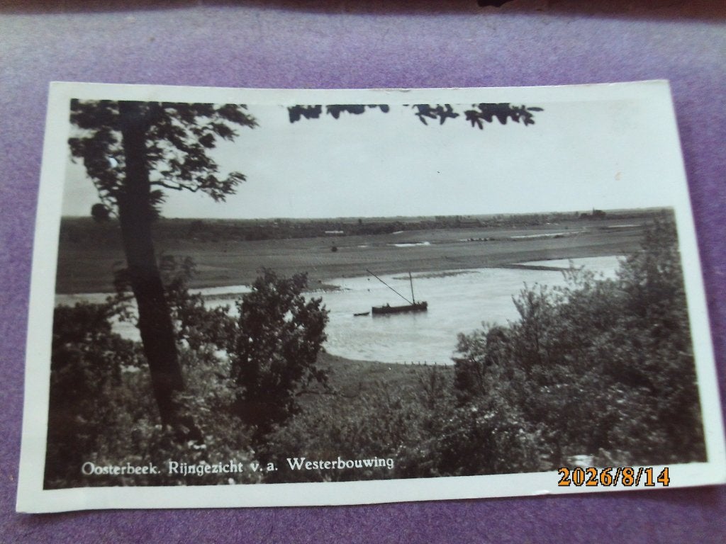 Oosterbeek b Arnhem Rijngezicht v a Westerbouwing boot 1956, Verzamelen, Ophalen of Verzenden, 1940 tot 1960, Ongelopen, Gelderland