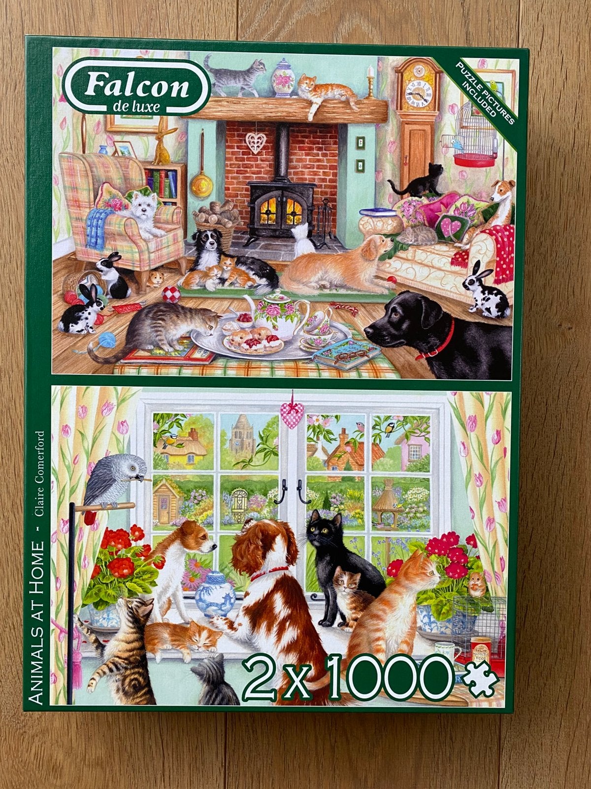 puzzel of puzzelbox huisdieren 2 x 1000 stukjes Falcon, Ophalen, 500 t/m 1500 stukjes, Zo goed als nieuw