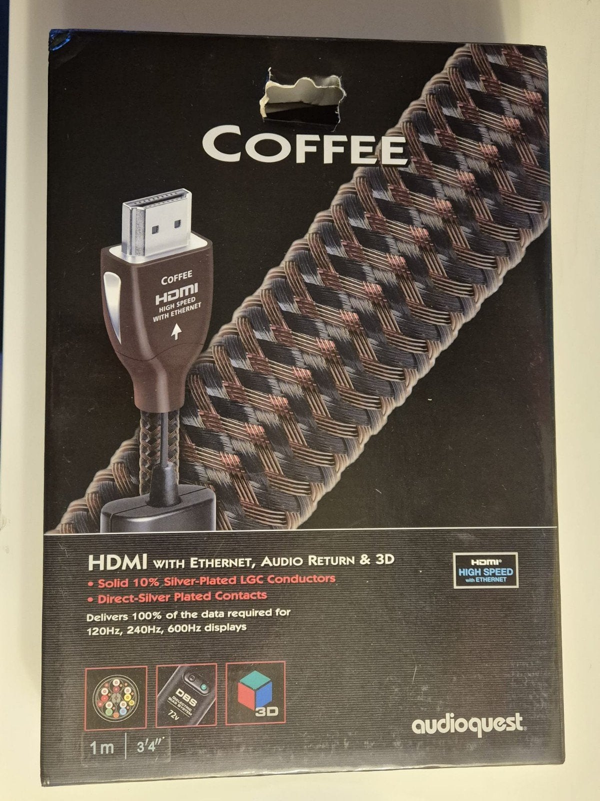 AudioQuest Coffee HDMI-kabel 1m - High Speed met Ethernet, Ophalen of Verzenden, Zo goed als nieuw, Minder dan 2 meter, HDMI-kabel